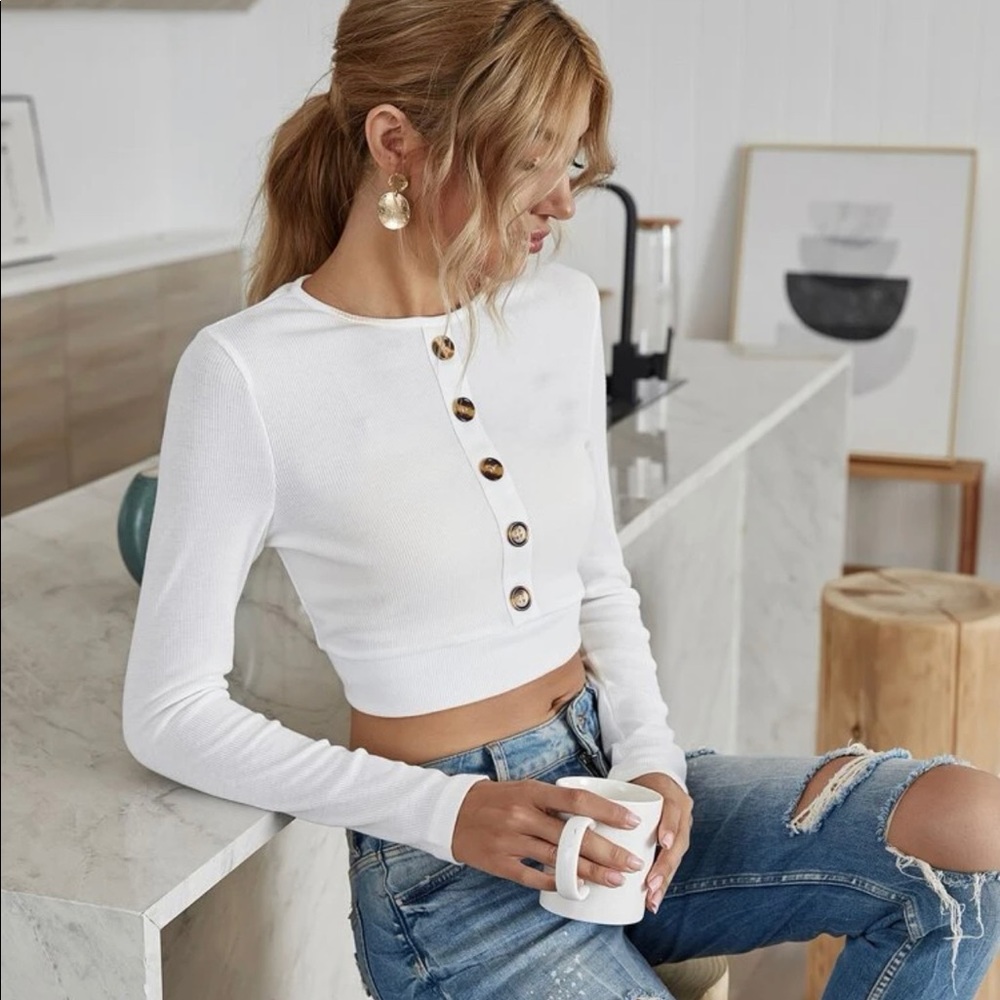 White Long Sleeve Crop